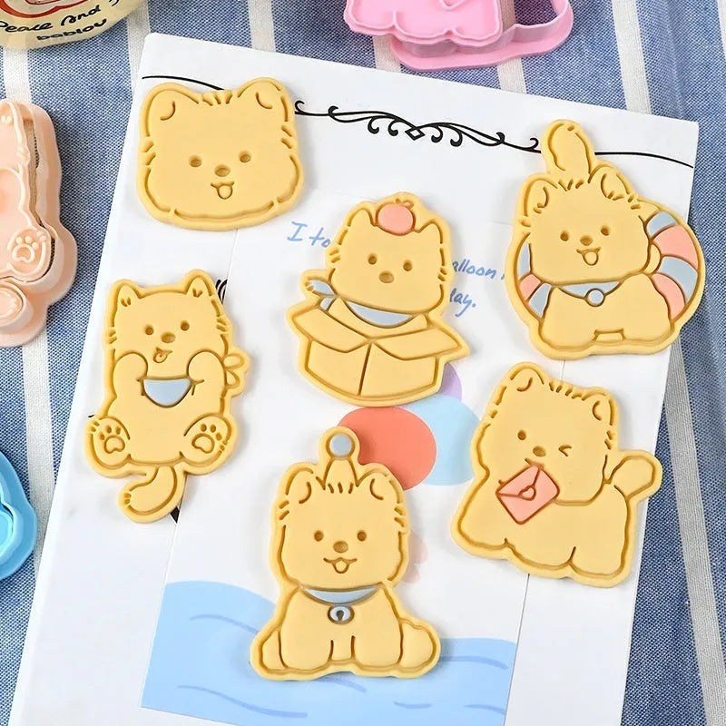 3D plastic biscuit mould for making puppy cartoon biscuits in seven design styles