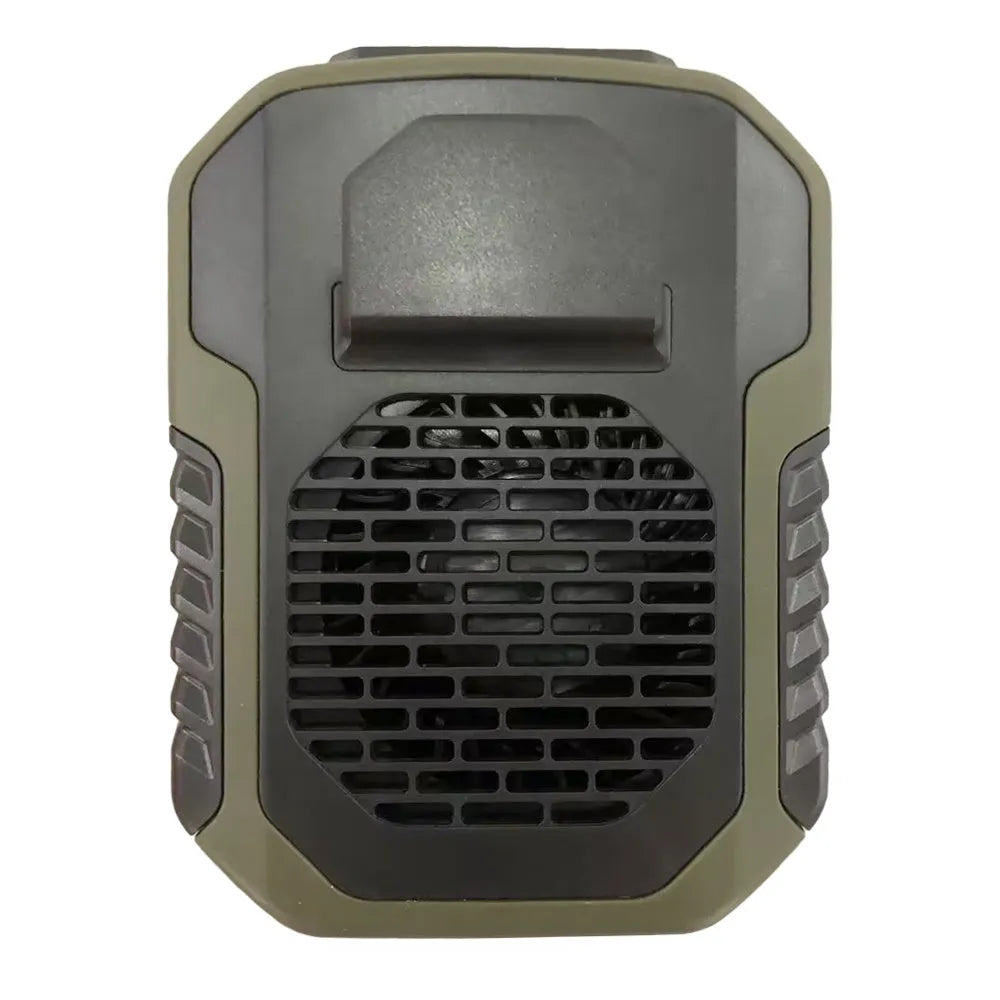 Green leaf-less waist hanging fan with USB charging port for outdoor sports
