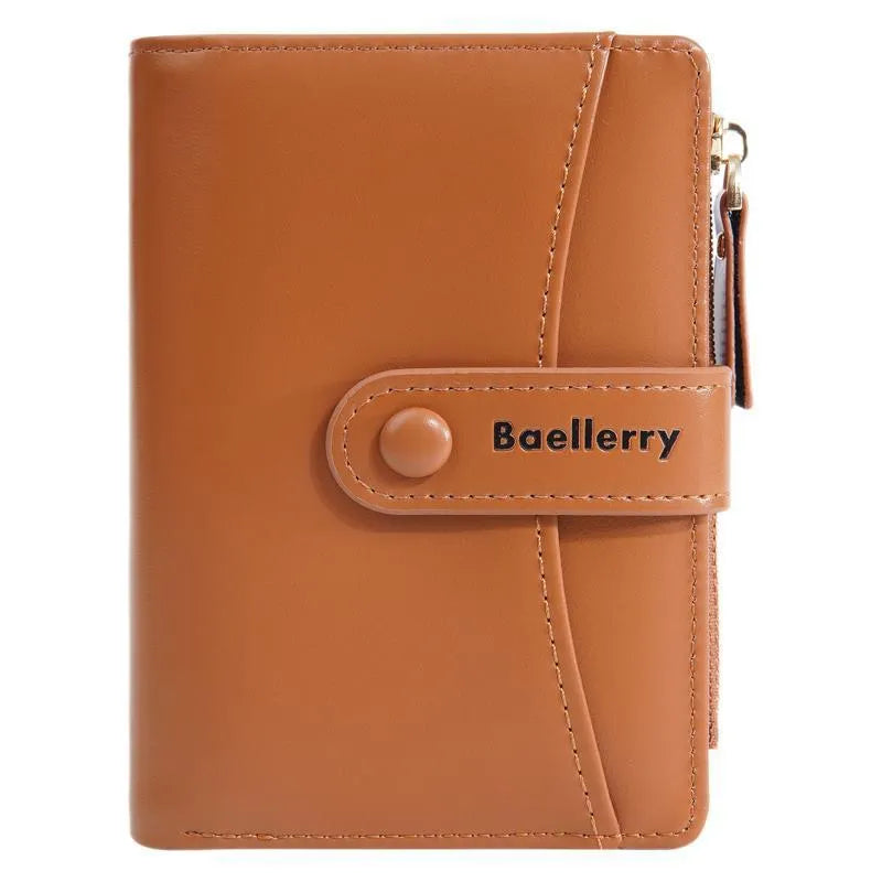 Women's waterproof PU leather wallet in apricot colour with anti-theft design