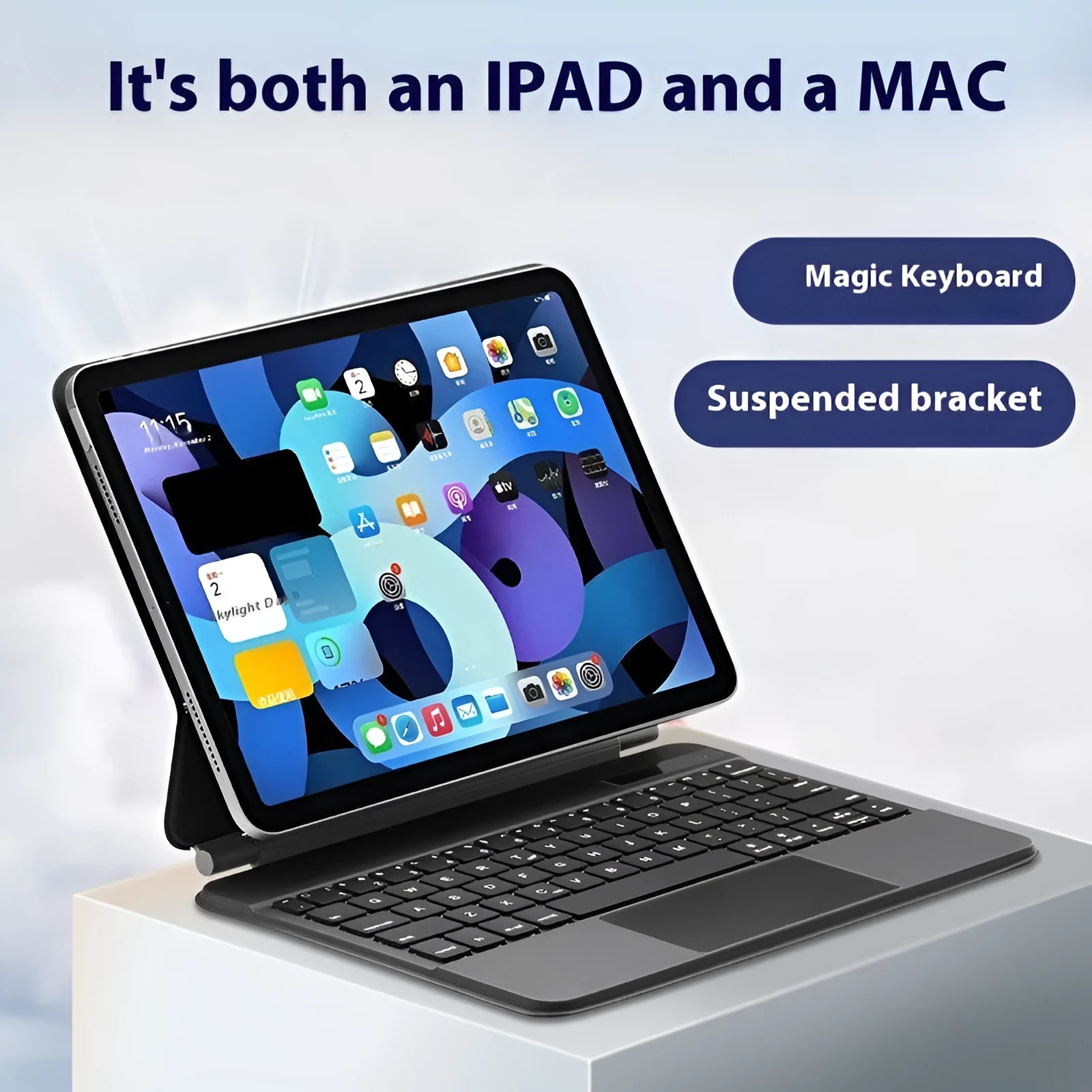 Bluetooth wireless keyboard with magnetic protective cover for iPad Pro and iPad Air tablets in various colours.