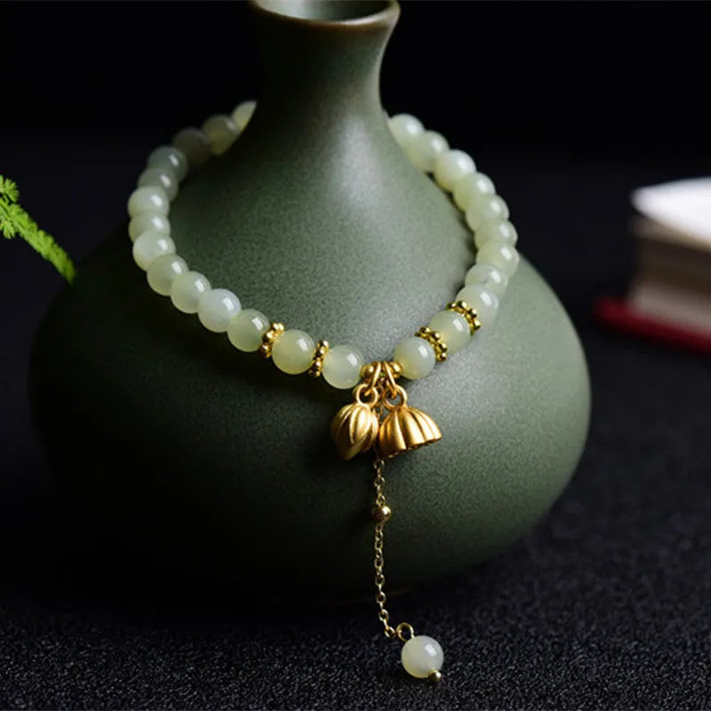 Shihuan natural Hetian Jade bracelet with Fu character and constellation design, 6mm size.