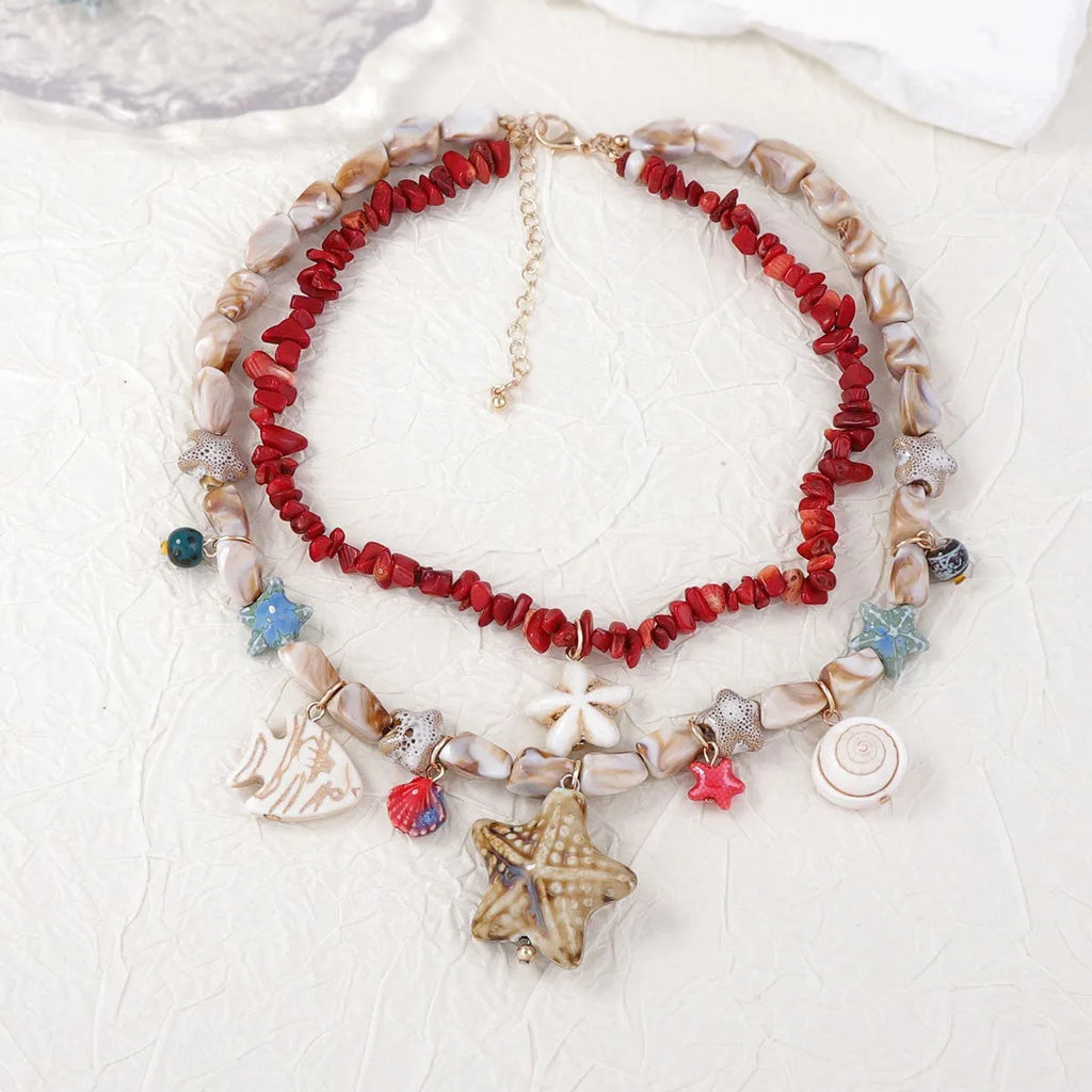 Gold marine life clavicle chain for women with conch shell and starfish pendant on zinc alloy chain