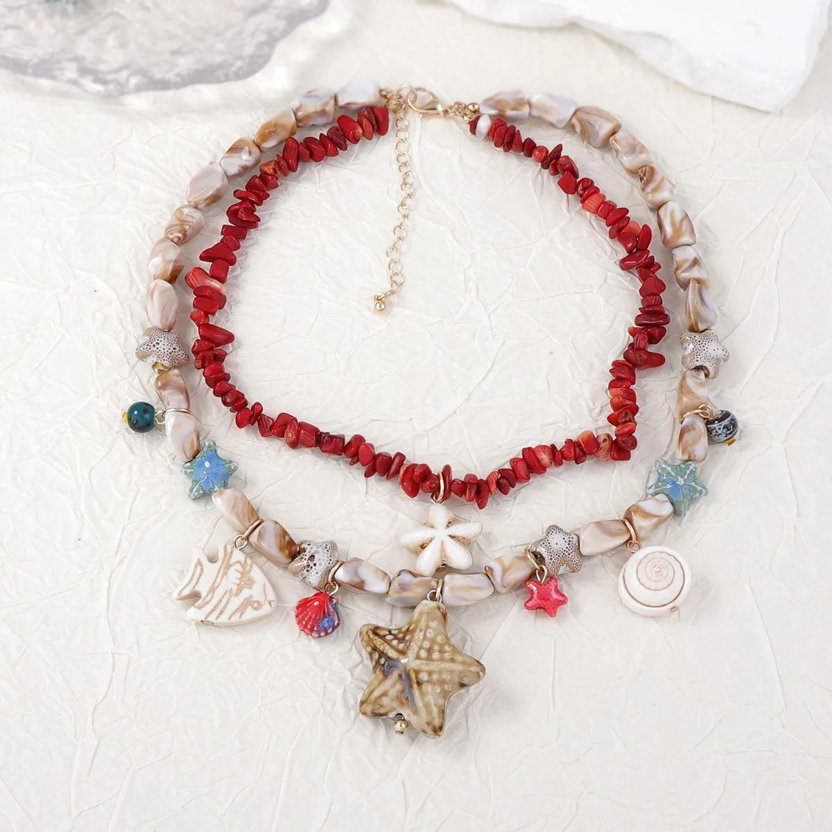 Gold marine life clavicle chain for women with conch shell and starfish pendant on zinc alloy chain