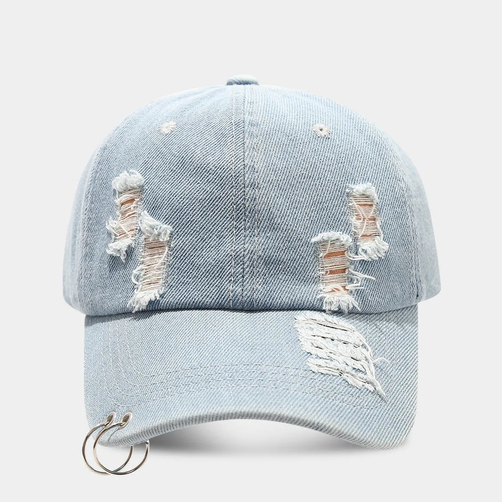 Men's denim peaked cap dome crown adjustable sunshade hat black white light blue jeans street hip hop style