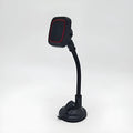 Black flexible gooseneck air vent phone holder mounted on a car dashboard