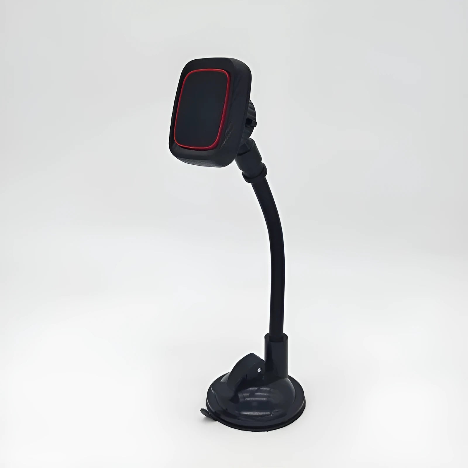 Black flexible gooseneck air vent phone holder mounted on a car dashboard