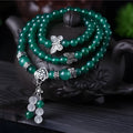 Women's green agate multi-layer bracelet with three circles of 6mm beads