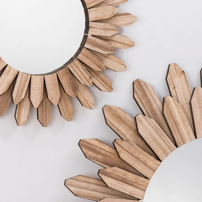 European-style solid wood round hanging wall mirror with a baked colour frame.