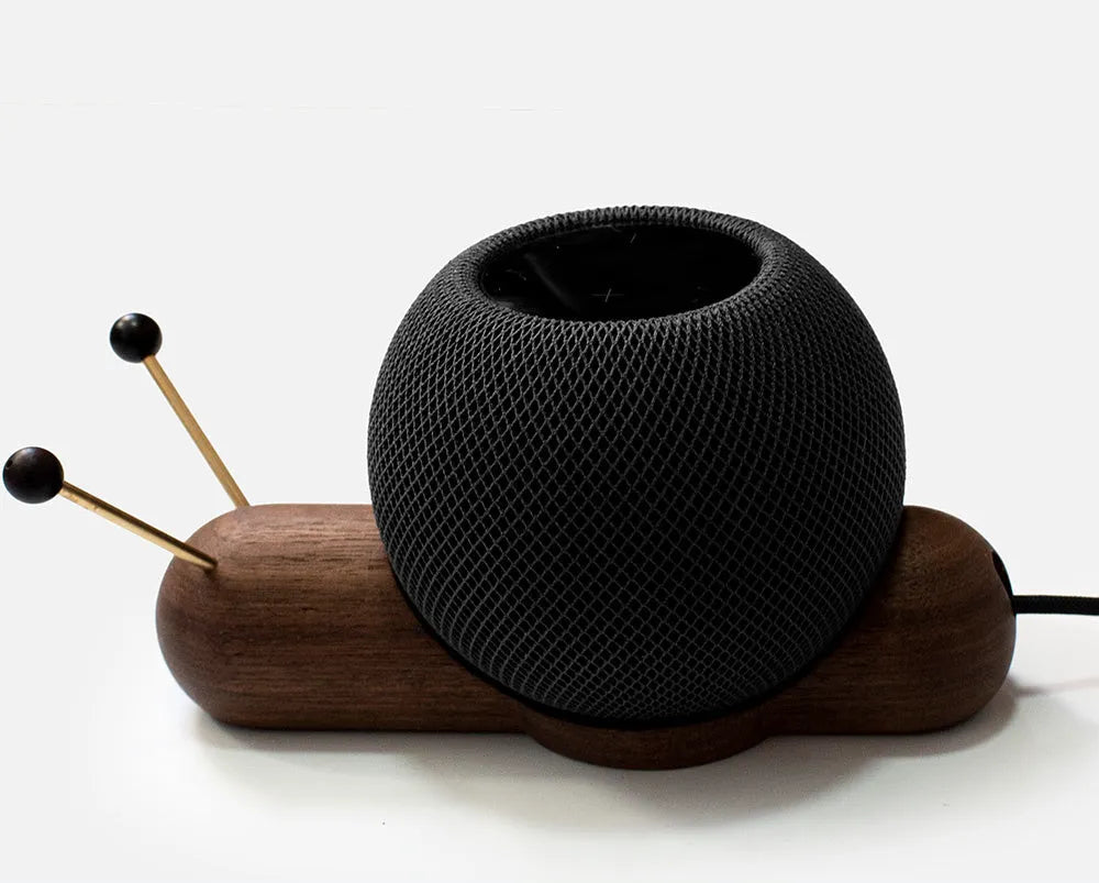 Khaki brown non-slip desktop bracket for Apple HomePod smart speaker with cable management