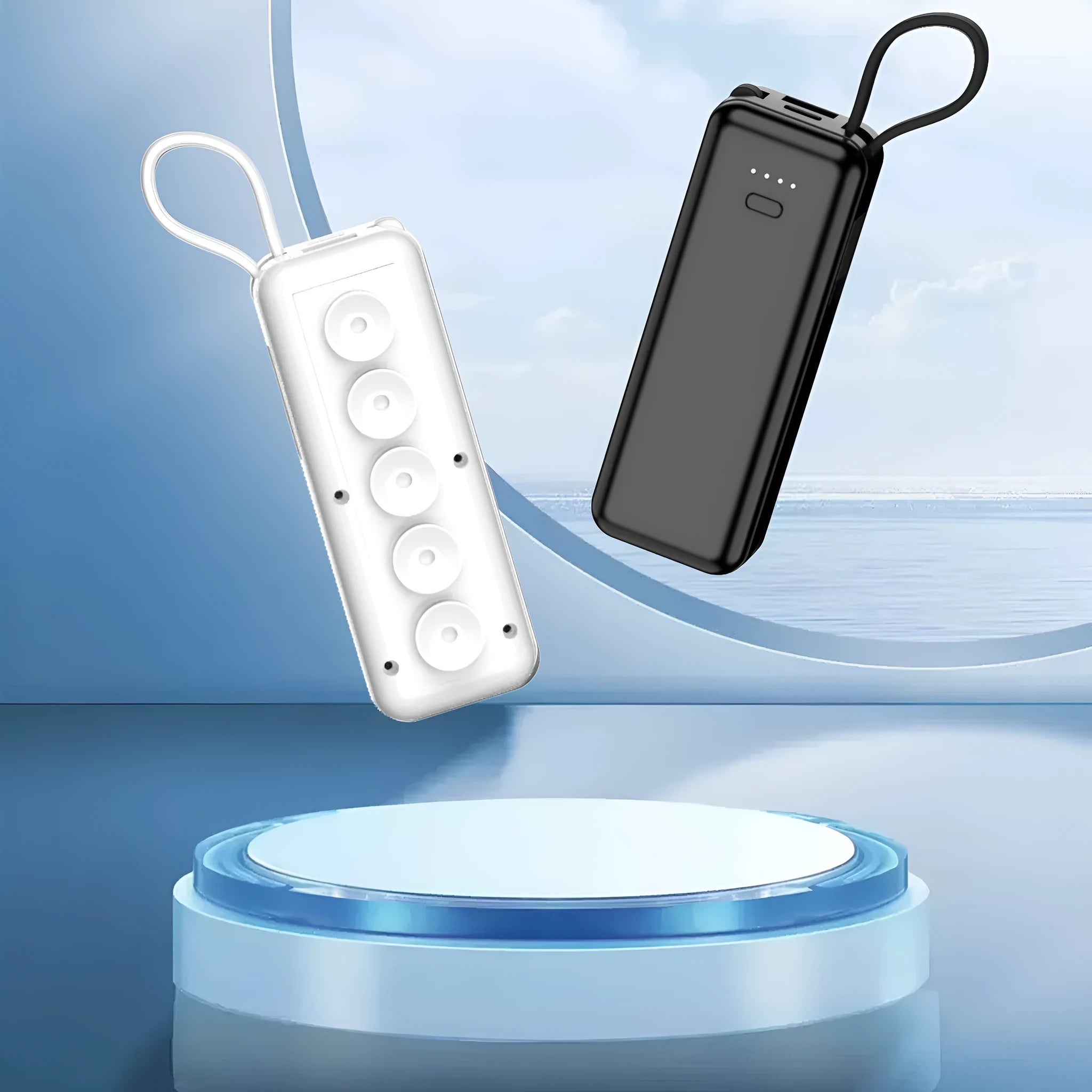 Capsule power bank with cable and suction cup, 5000 mAh, white plastic shell