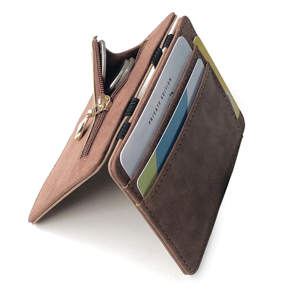Korean style matte leather magic wallet with coin pocket in horizontal square shape