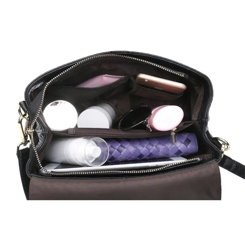 Genuine leather woven crossbody bag black first layer cowhide embossed finish horizontal square shape single shoulder strap