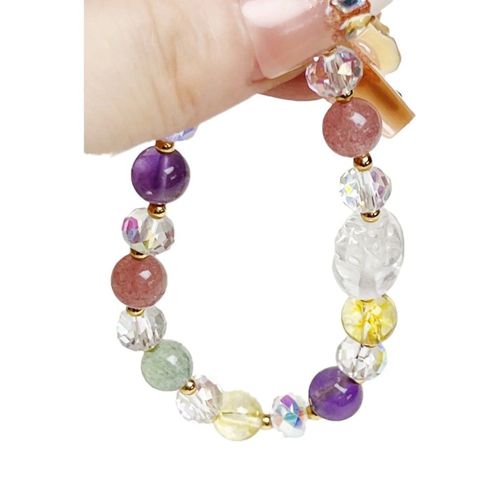 Handmade crystal bracelet with Phoenix Nine Tail Fox animal zodiac charm on adjustable band.
