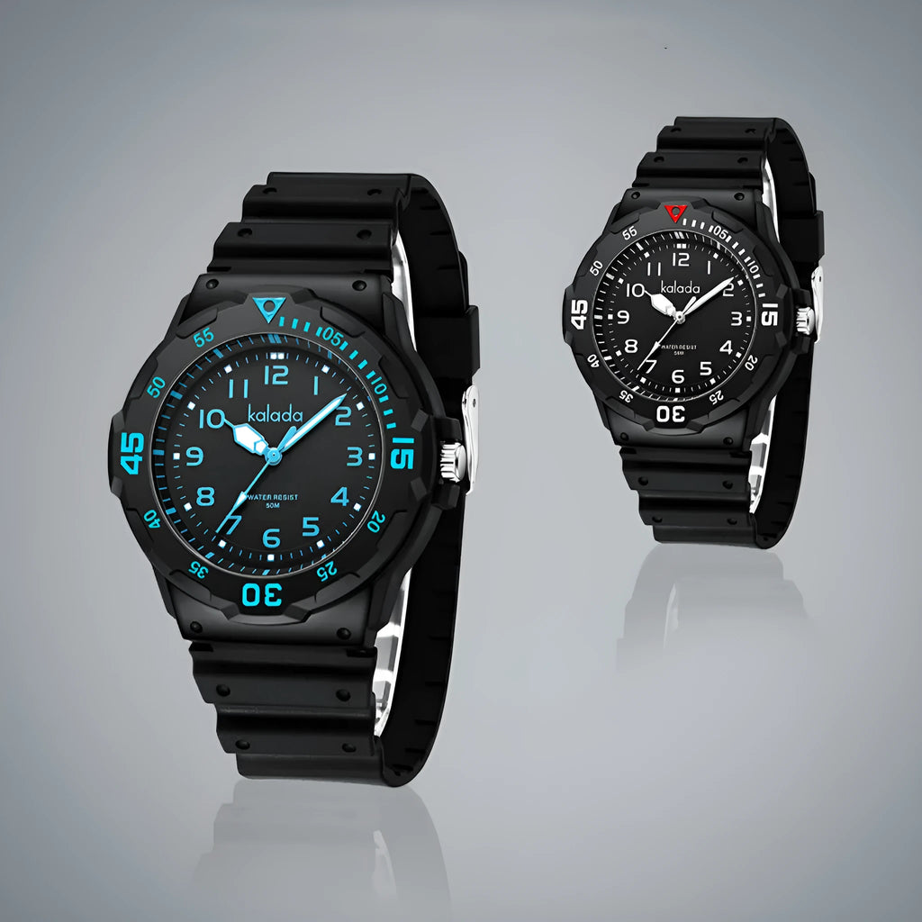 Men's sports luminous pointer quartz watch in black and blue colour option with sports bracelet