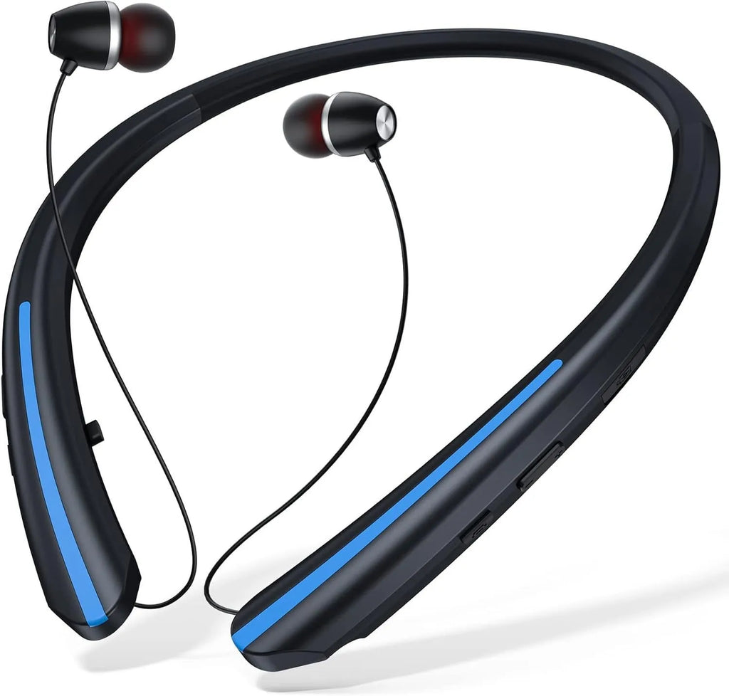 Wireless sport headphones with ultra-long battery, digital display, and hanging neck design in black silver