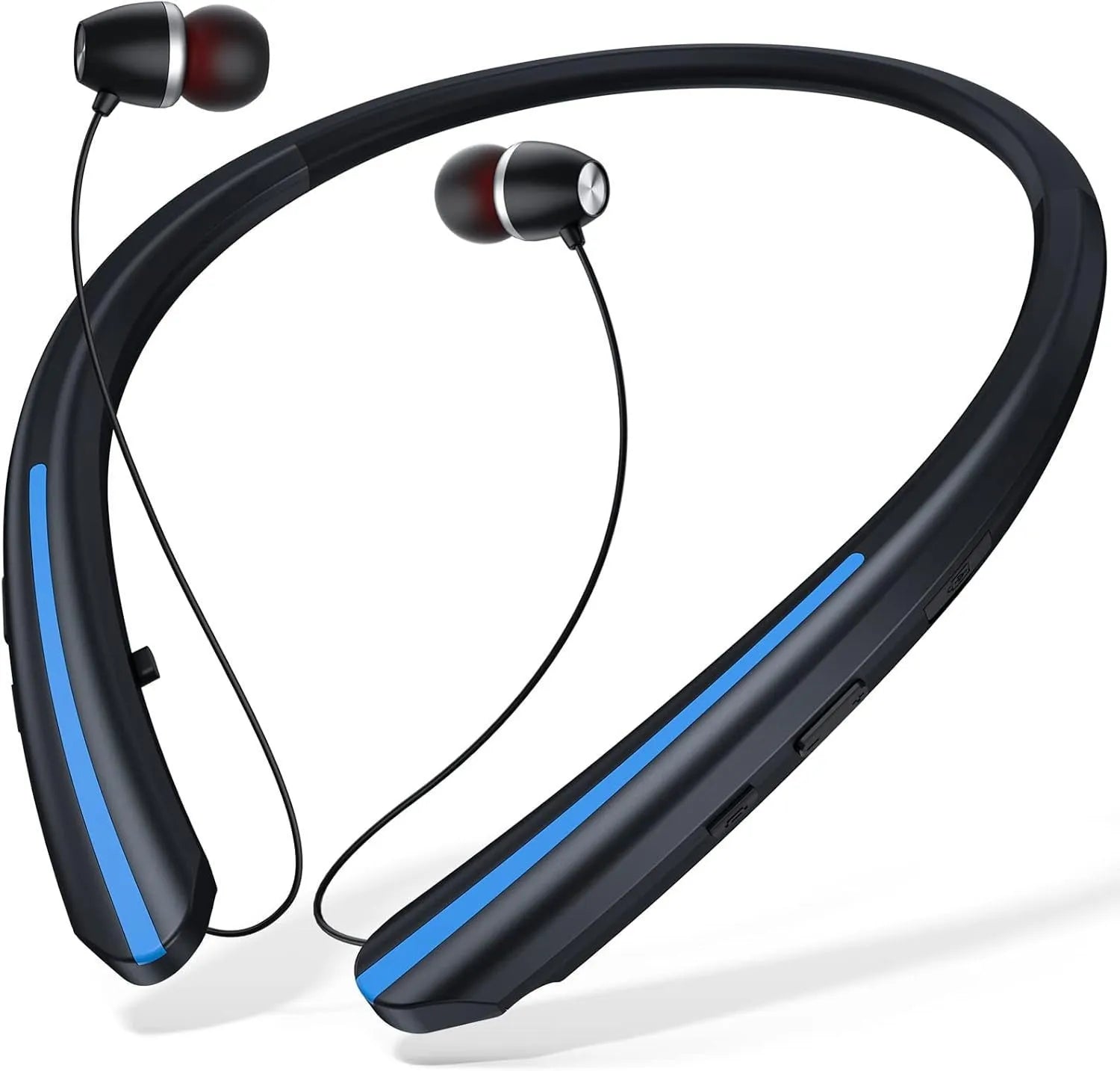 Wireless sport headphones with ultra-long battery, digital display, and hanging neck design in black silver