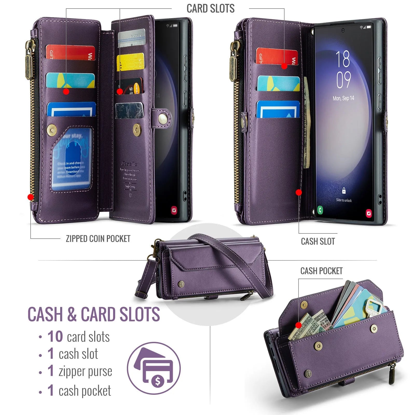 Red TPU wallet style phone case with card slot for Samsung Galaxy S25 Ultra placed on a white surface