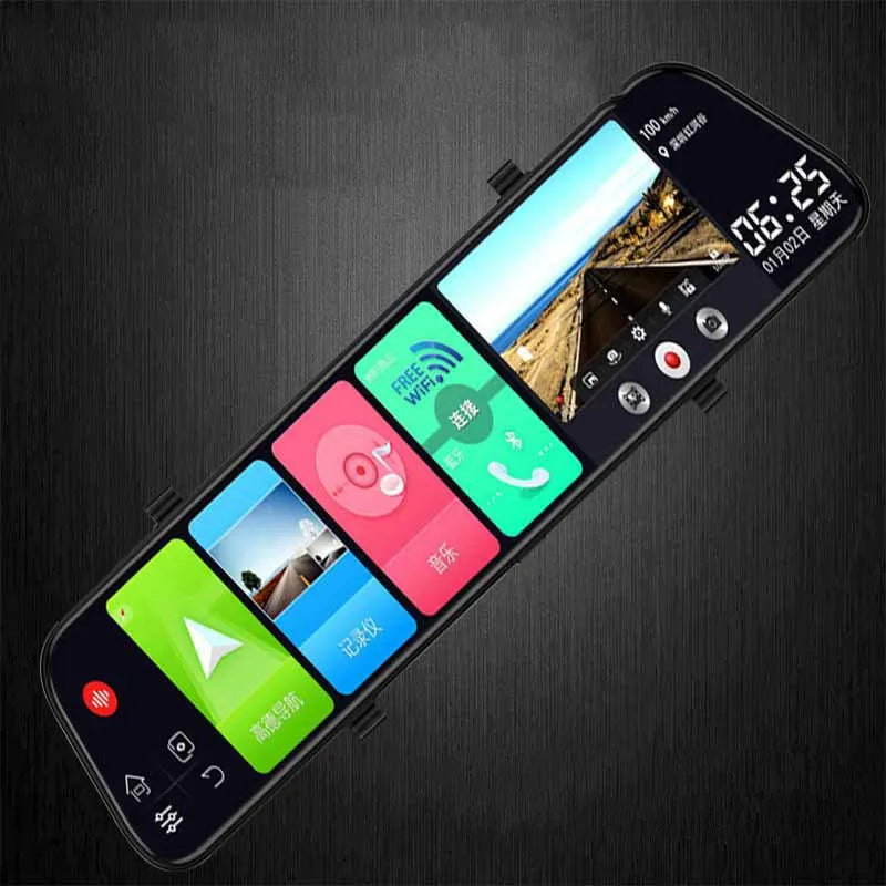 12-inch rearview mirror tachograph with dual cameras for commercial vehicles