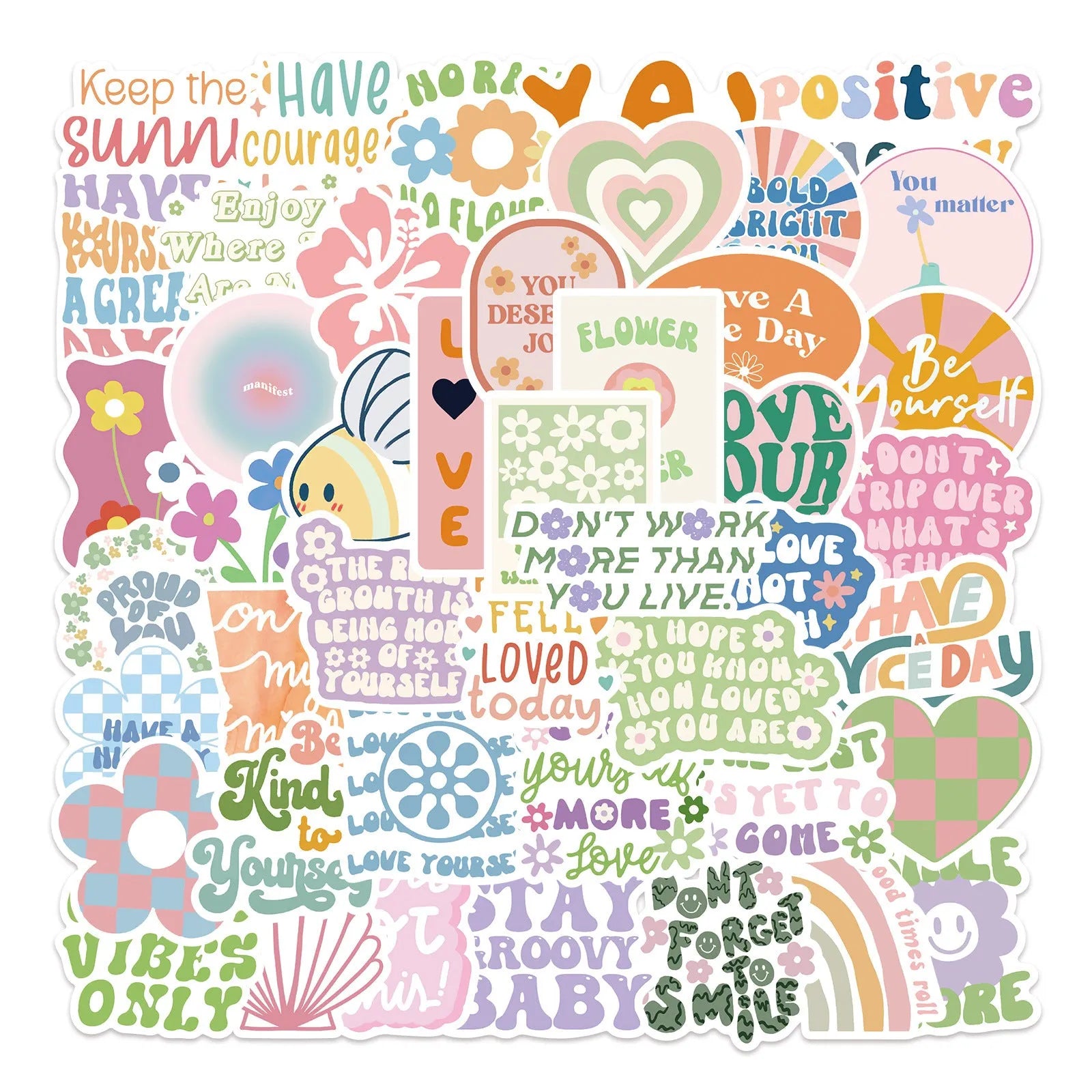 Motivational statement stickers set of 50 self-adhesive decals Danish pink graffiti cartoon patterns 4-6cm