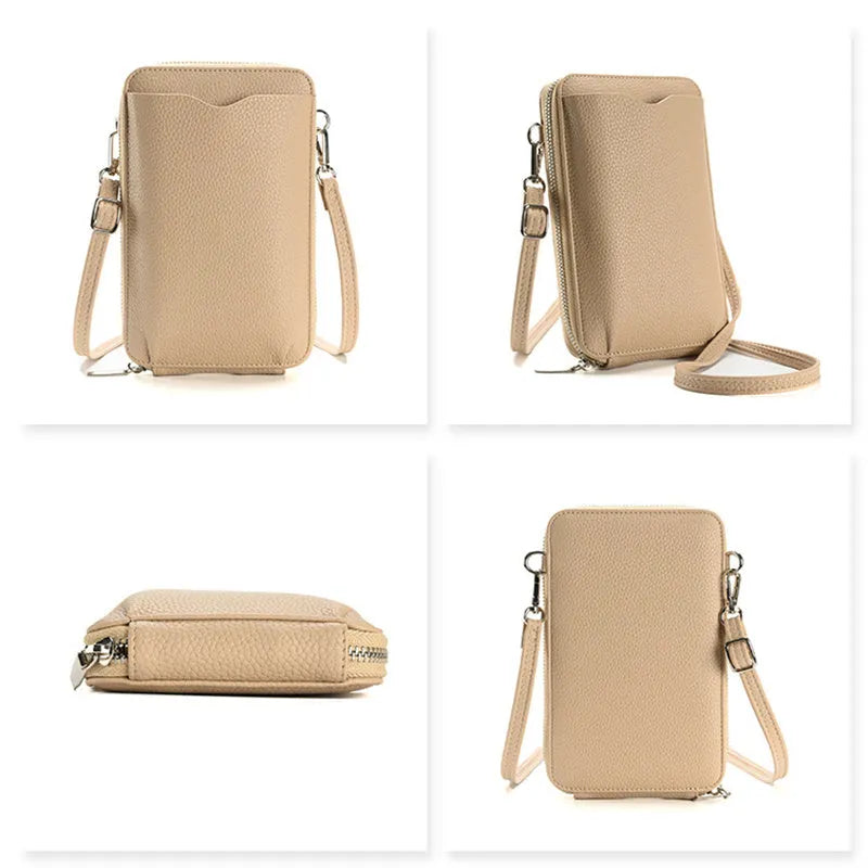 Lychee pattern PU leather small crossbody phone bag in six colours 19x11.5x4cm