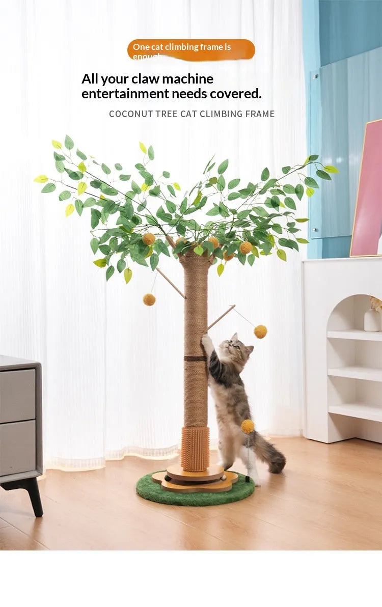 Cat climbing frame sisal scratch post maple leaf tree with branches for indoor cats