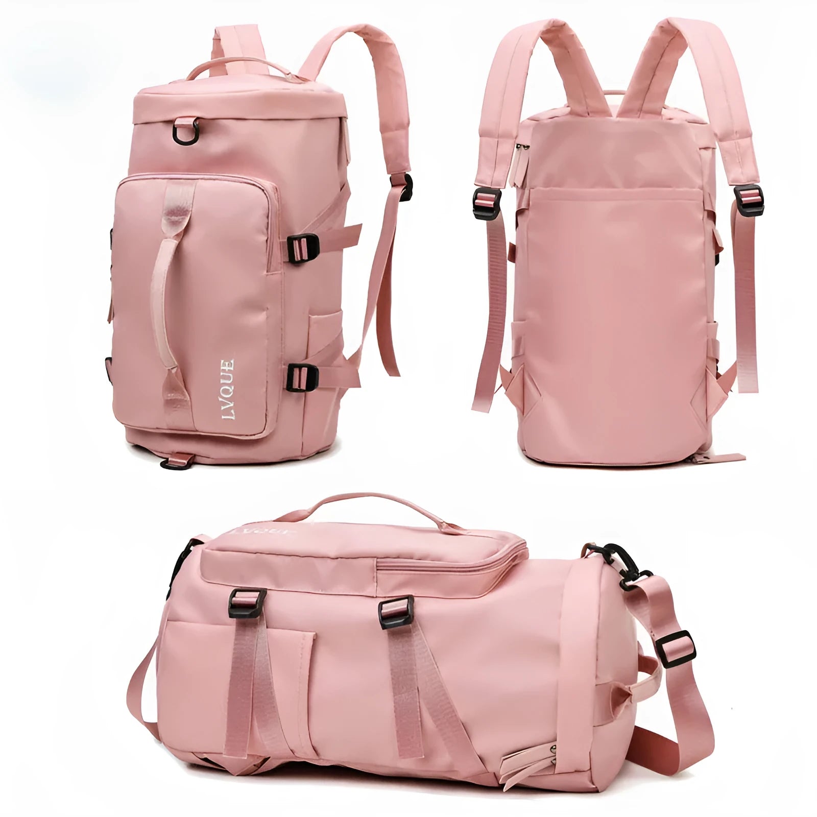 Waterproof nylon gym bag with three carrying modes and shoe compartment pockets in various colours