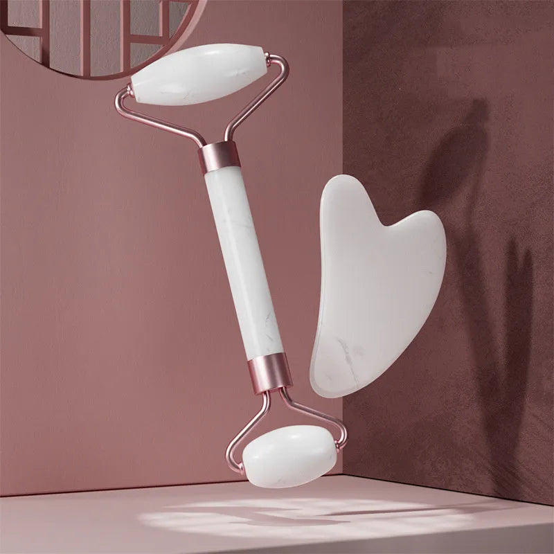 Scraping roll massager set with double-headed roller and scraping board in multiple colours for facial and body massage
