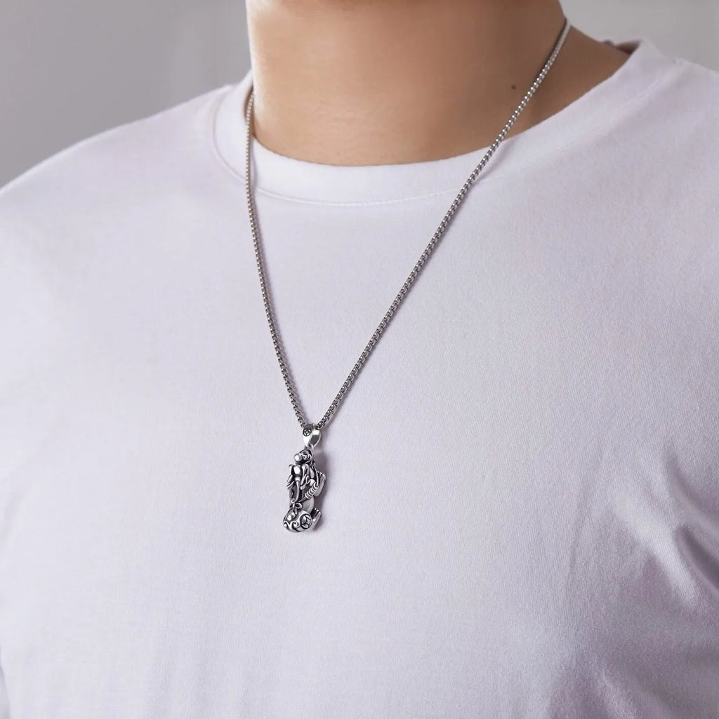 Retro-style Pixiu pendant necklace with artificial crystal, copper electroplating, pearl chain, and leather rope option