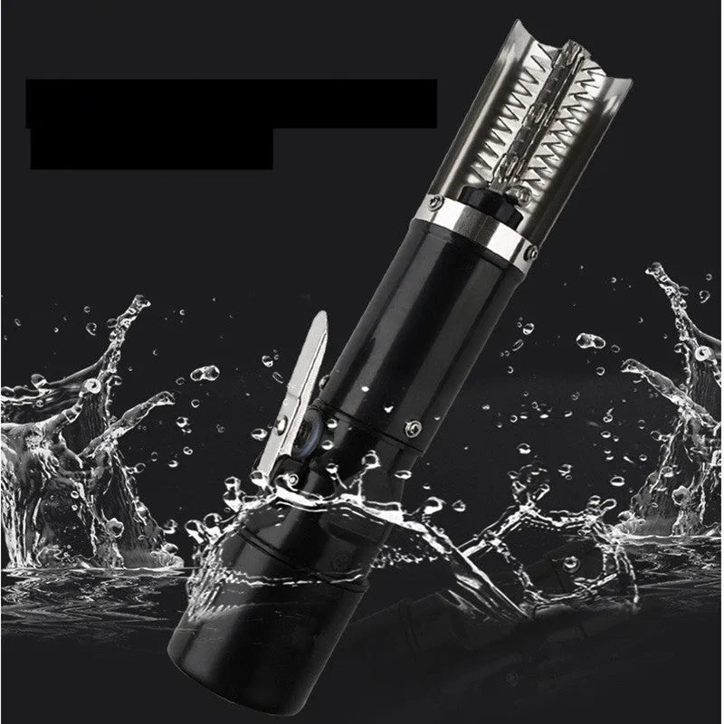 Black electric fish scale scraper with plastic shell and alloy parts, 7000 r/min descaling tool on a table