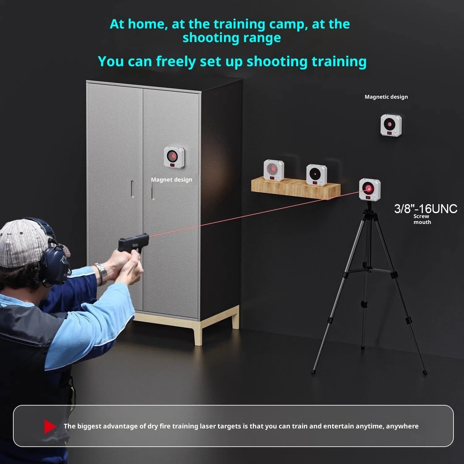 Rechargeable laser target dry fire training system with infrared counting, replaceable target rings, magnetic plate, and Type-C charging cable