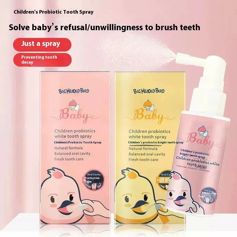 Children's probiotics teeth cleaning spray bottle in strawberry or orange flavour, 40ml size