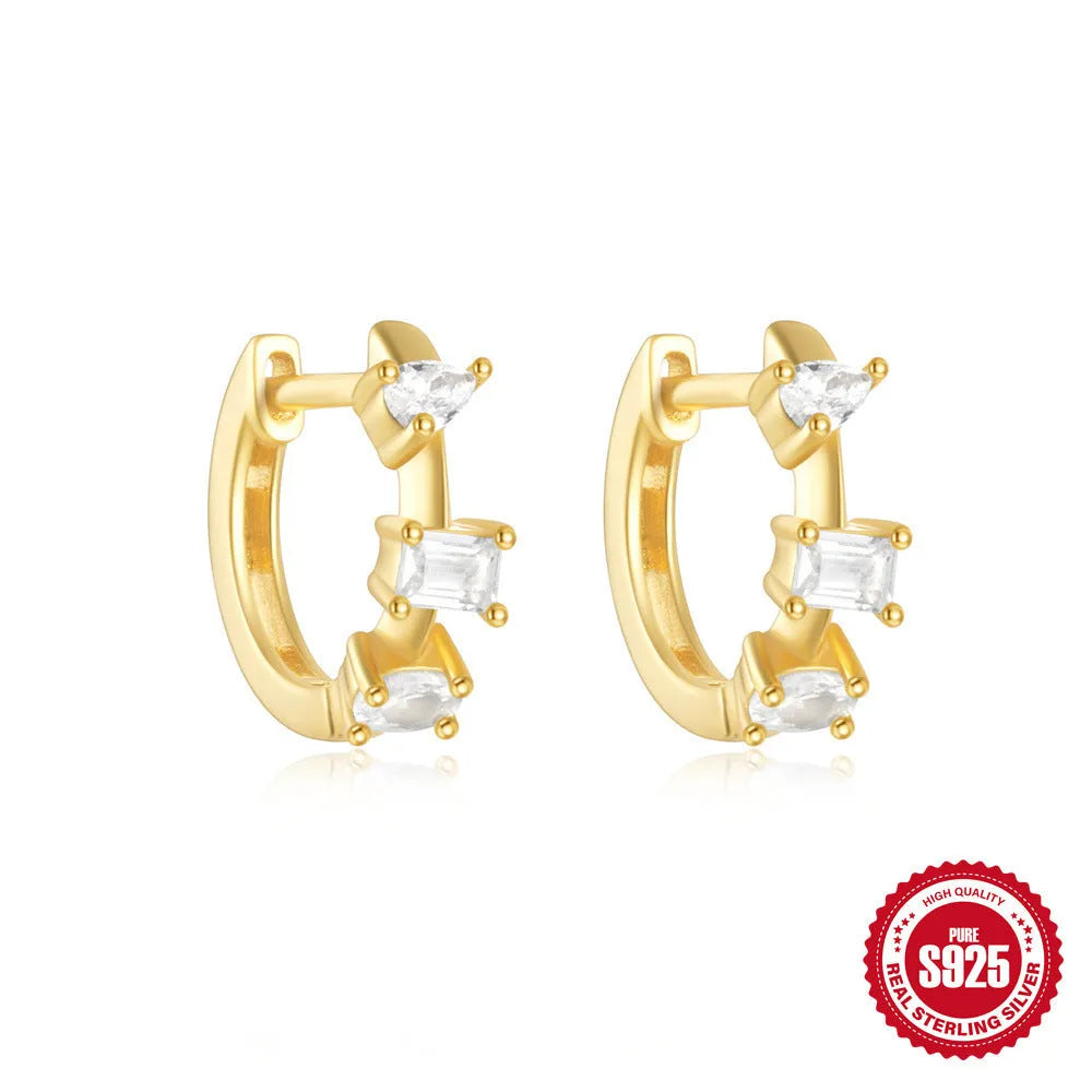 Sterling silver geometric stud earrings with small round design in gold and silver colour options