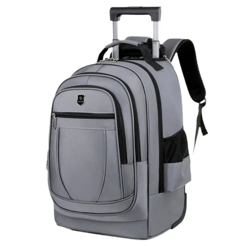Large capacity drawbar Oxford cloth backpack in gray for leisure travel with air pillow belt