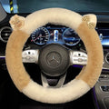 Plush steering wheel cover with cute cartoon panda ears in milk tea white for 38cm diameter steering wheels