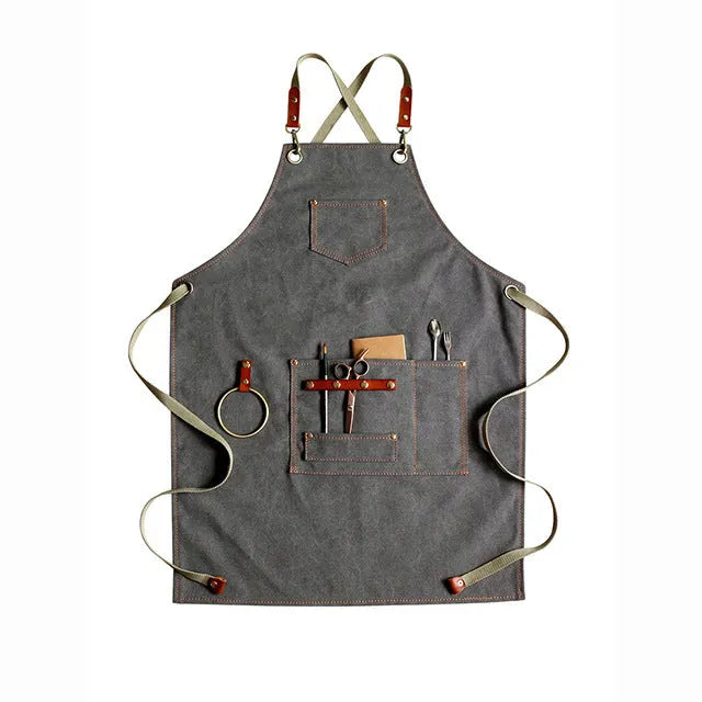 Canvas cross-strap Han-style apron in Camel colour for café baking milk tea shop antifouling work clothes
