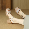 Women's apricot open toe platform sandals with a round toe holder and a thick light-coloured rubber sole.