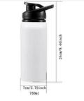 White aluminium sports water bottle for cycling and running, shown in 600ml and 750ml sizes.