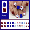 C409 Style glossy red and blue strawberry cherry pattern short nail stickers, pack of 24