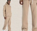 Men's hooded fleece-lined sweatshirt set with long-sleeve top and matching trousers in grey