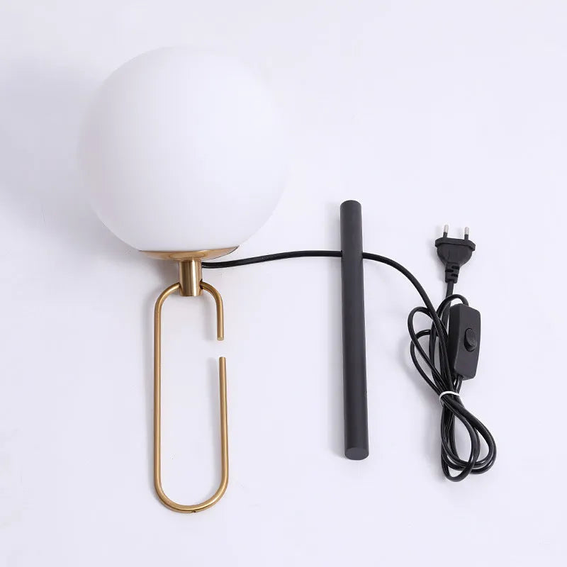 Nordic creative glass wall lamp showing three light colour options on modern wall