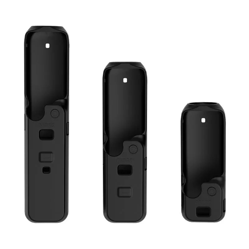 Black, red, and orange silicone protective sleeves for PTZ camera bodies in small and medium sizes