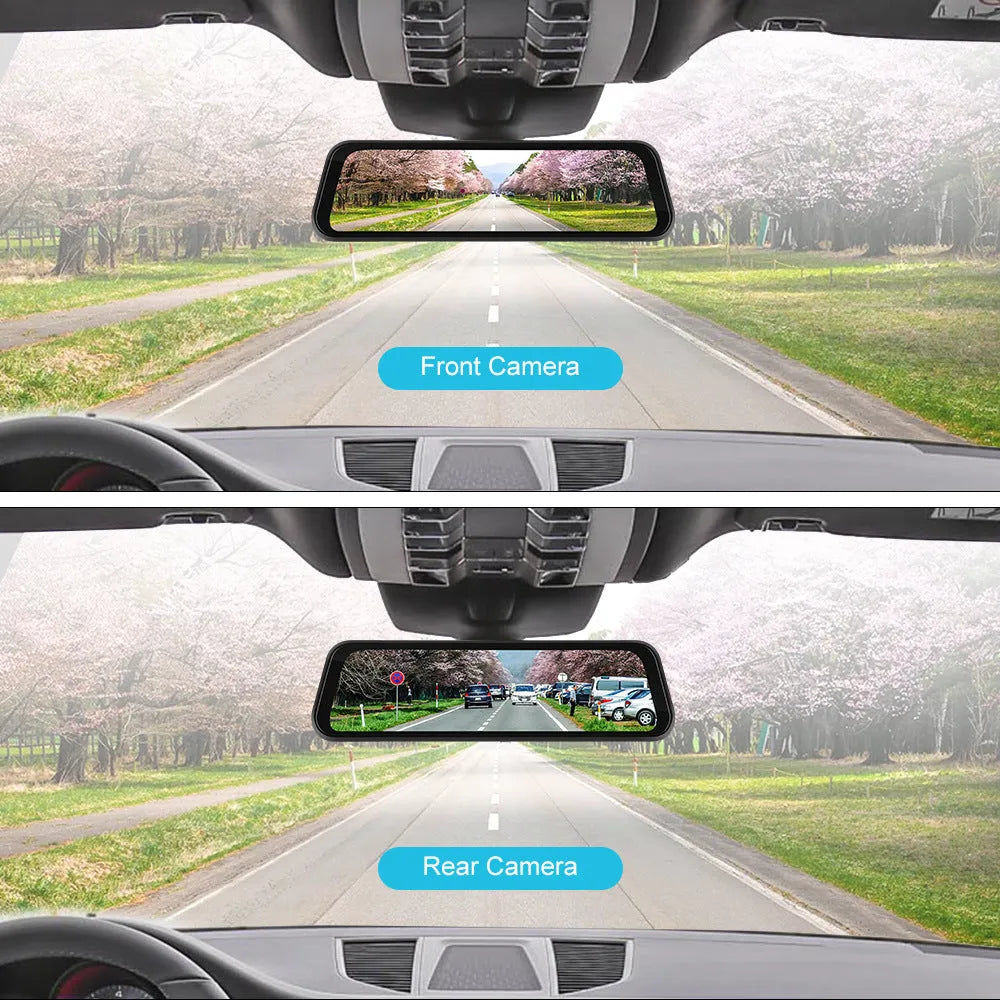 9.66 inch HD 1280x320 touch screen car driving recorder with CarPlay Android Auto and two-way video recording function