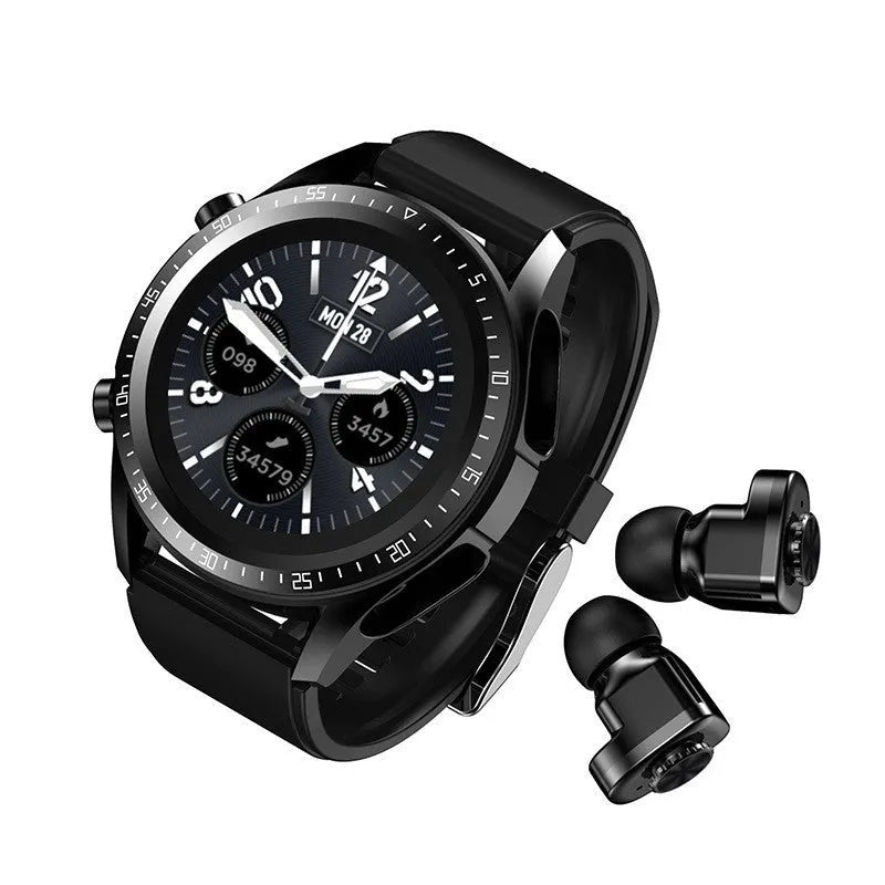Black smart watch with blood pressure monitoring on a silicone wrist strap