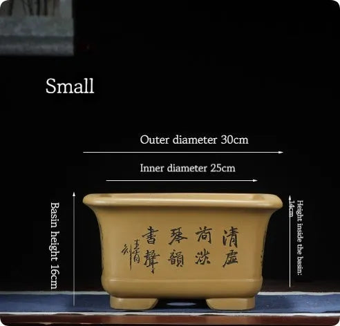 Chinese-style purple clay bonsai flower pot in antique design for indoor planting