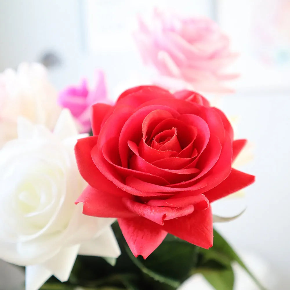 Artificial silk flower bouquet with 42cm stem and 8.5cm flower head in multiple colour options