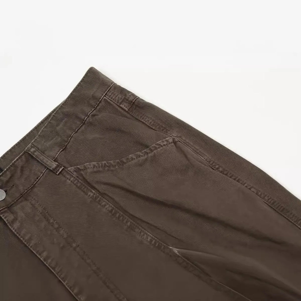 Men's brown straight-leg trousers with non-iron cotton fabric and wide-leg design