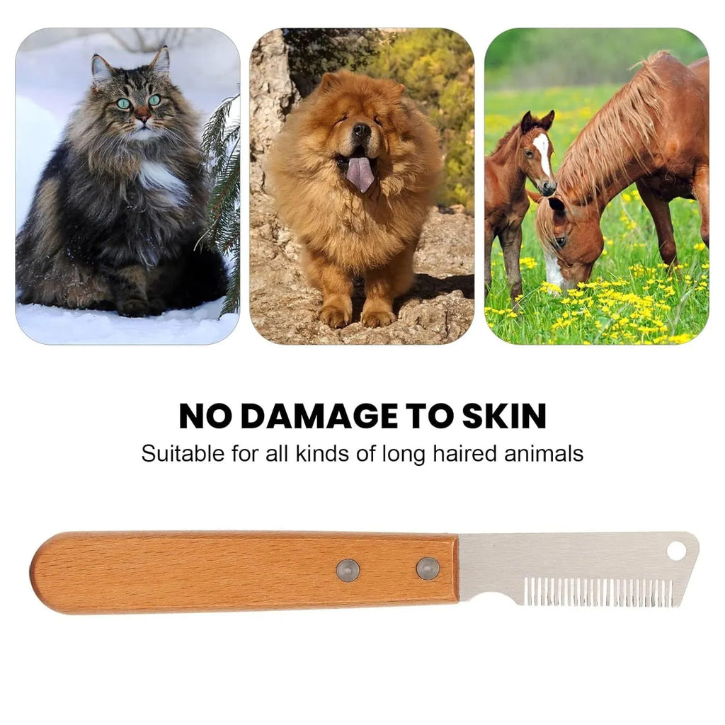Pet stripping comb with wooden handle and metal teeth for dog cat grooming