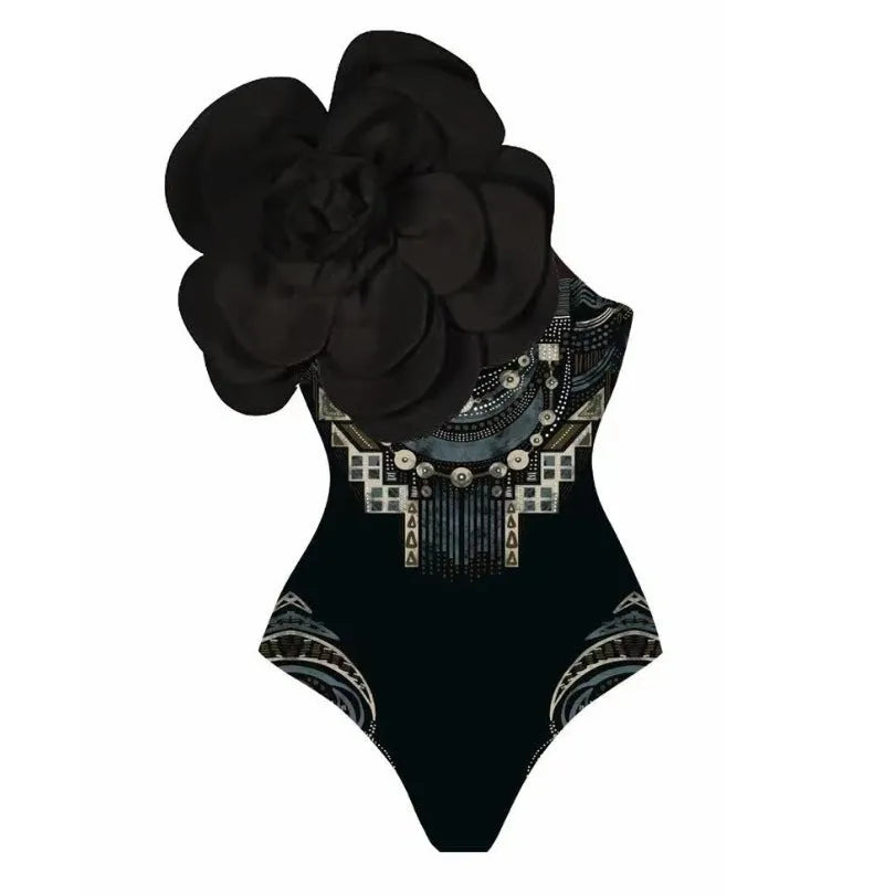 Women's one-piece swimsuit set with wrap skirt in floral and solid colour options