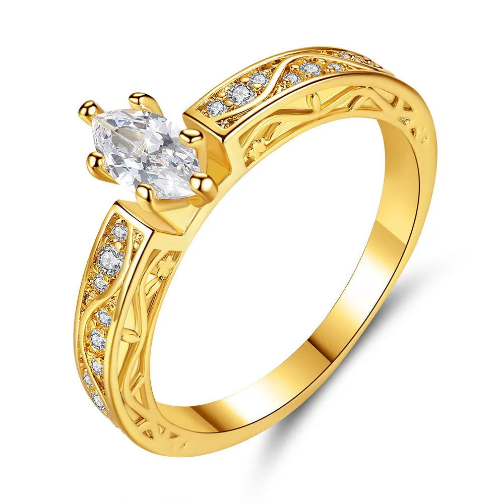 Creative Horse Eye Zircon simple pattern couple ring set for women, copper, electroplated, geometric shape, sizes 6-9
