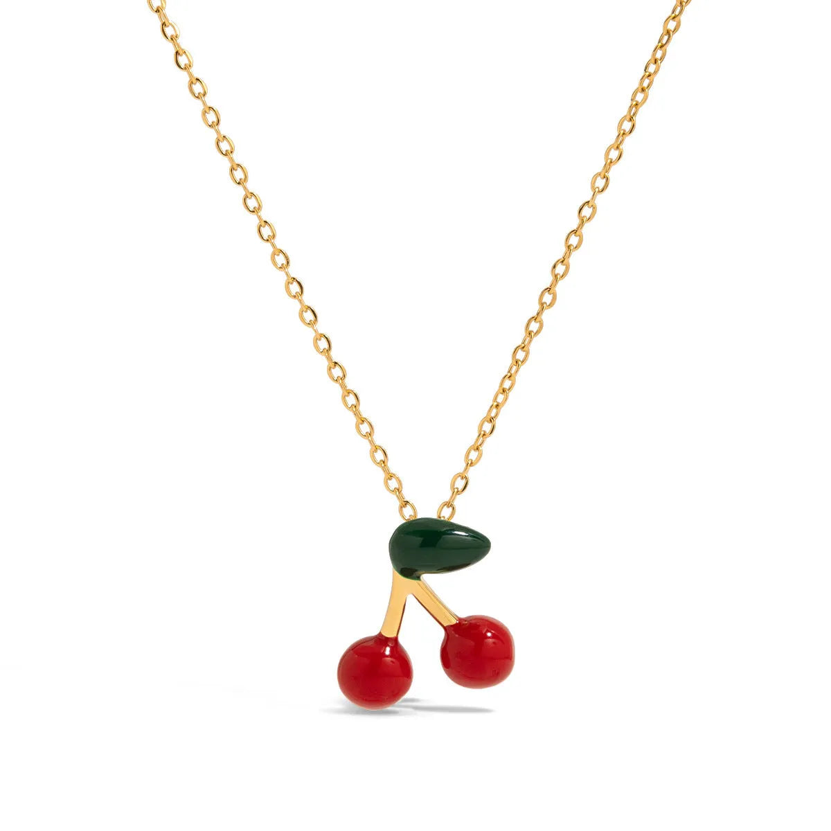 Stainless steel fruit-shaped pearl necklace with cherry pendant for women, light luxury style